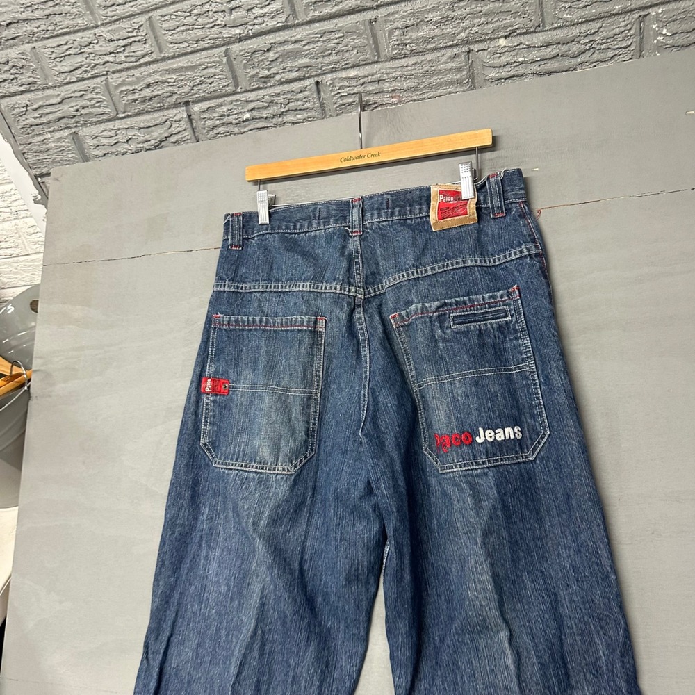Paco Jeans Mens 36x32 Vintage 90s Baggy Wide Leg Skater Denim Blue Red Stitch‎